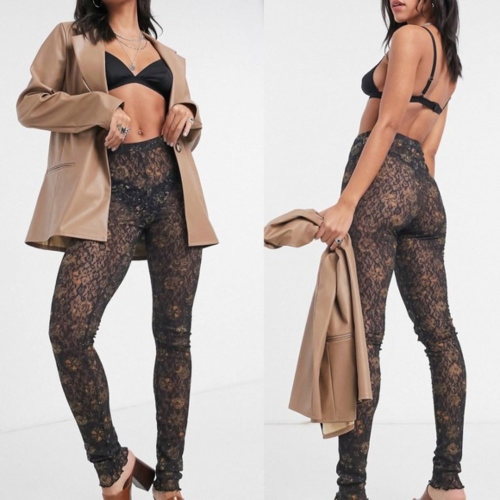 Free People Layered In Lace Leggings in Black Combo XS